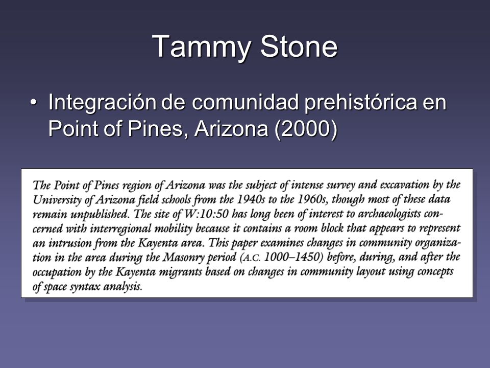 Tammy Stone Integración de comunidad prehistórica en Point of Pines, Arizona (2000)