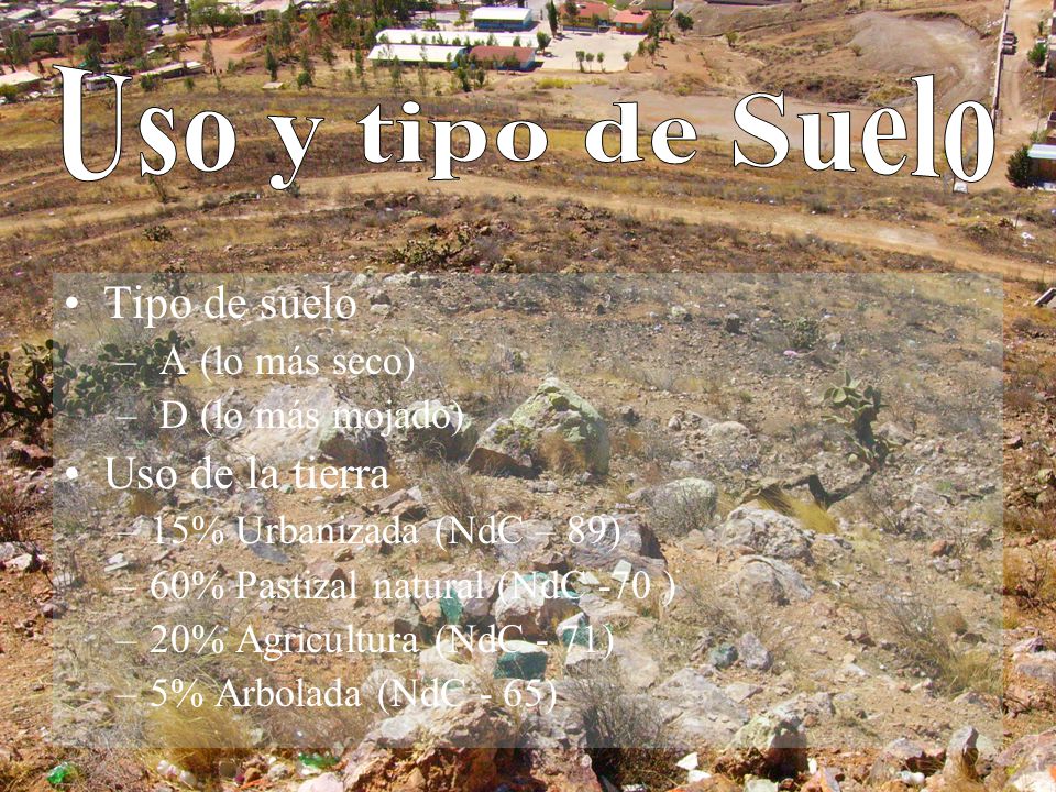 Uso y tipo de Suelo Tipo de suelo Uso de la tierra A (lo más seco)