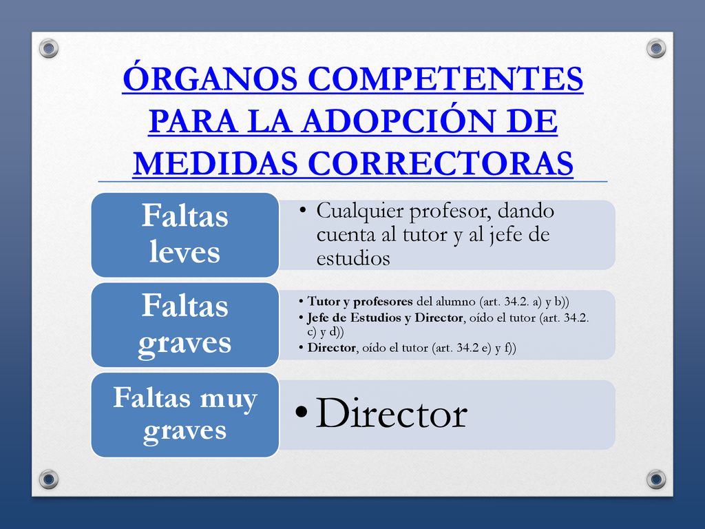 ÓRGANOS COMPETENTES PARA LA ADOPCIÓN DE MEDIDAS CORRECTORAS