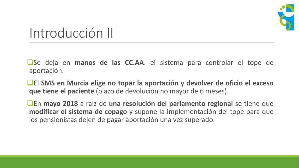 Introducción II Se deja en manos de las CC.AA. el sistema para controlar el tope de aportación.