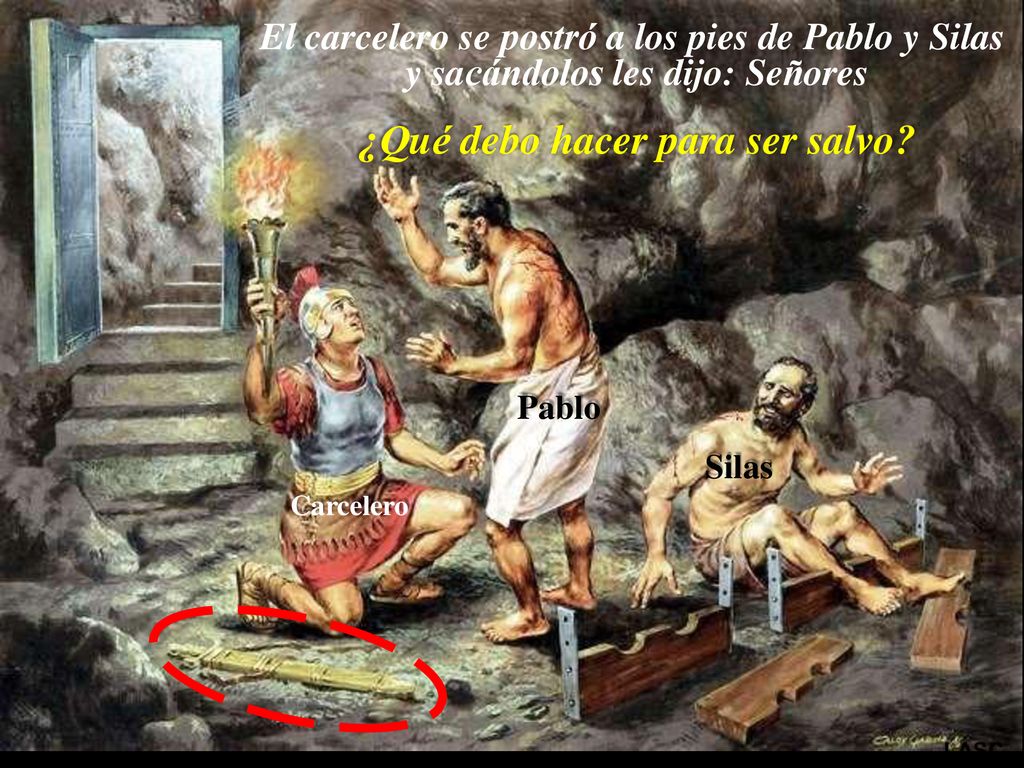 El carcelero se postró a los pies de Pablo y Silas