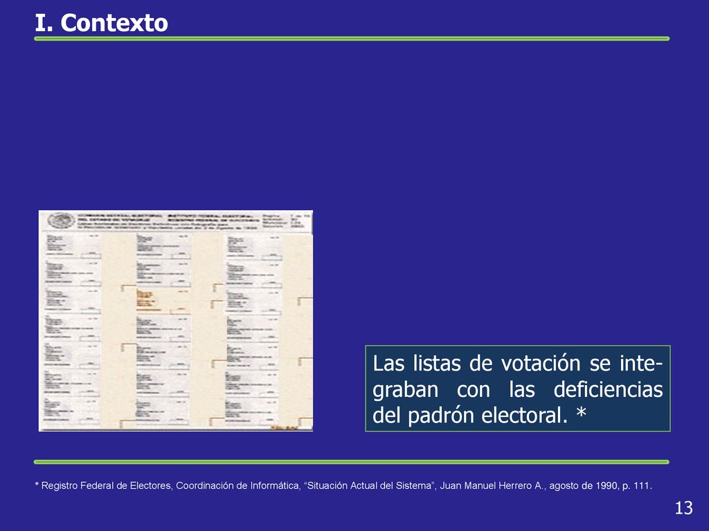 I. Contexto Las listas de votación se inte-graban con las deficiencias del padrón electoral. *