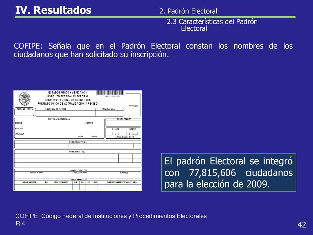 IV. Resultados 2. Padrón Electoral. 2.3 Características del Padrón Electoral.
