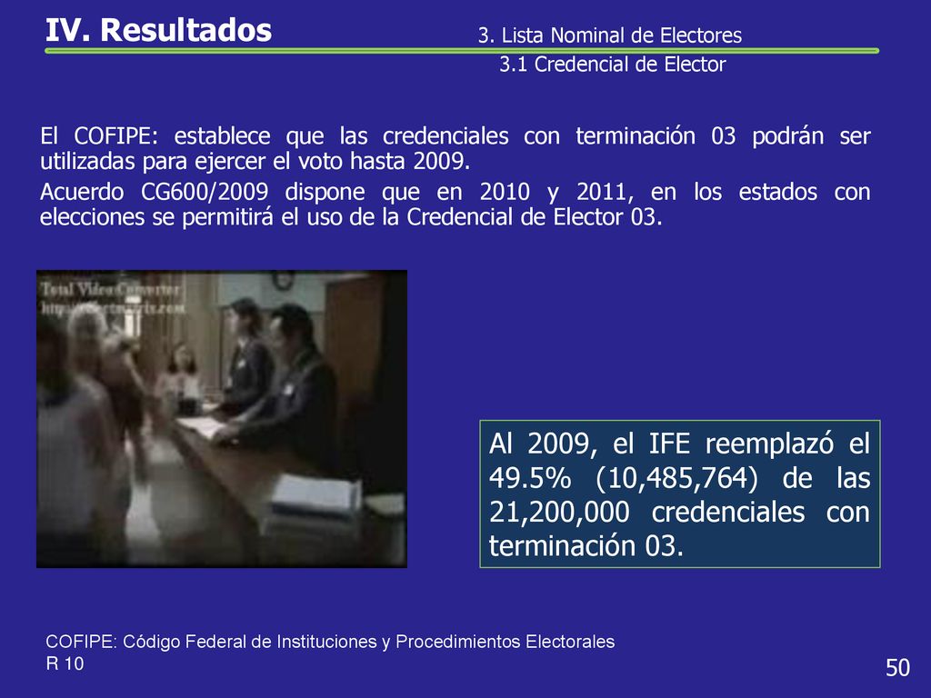 IV. Resultados 3. Lista Nominal de Electores. 3.1 Credencial de Elector.
