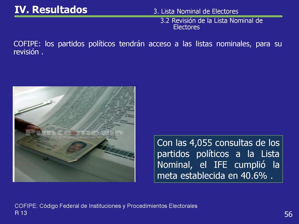 IV. Resultados 3. Lista Nominal de Electores. 3.2 Revisión de la Lista Nominal de Electores.