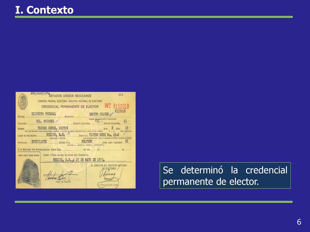 I. Contexto Se determinó la credencial permanente de elector. 6