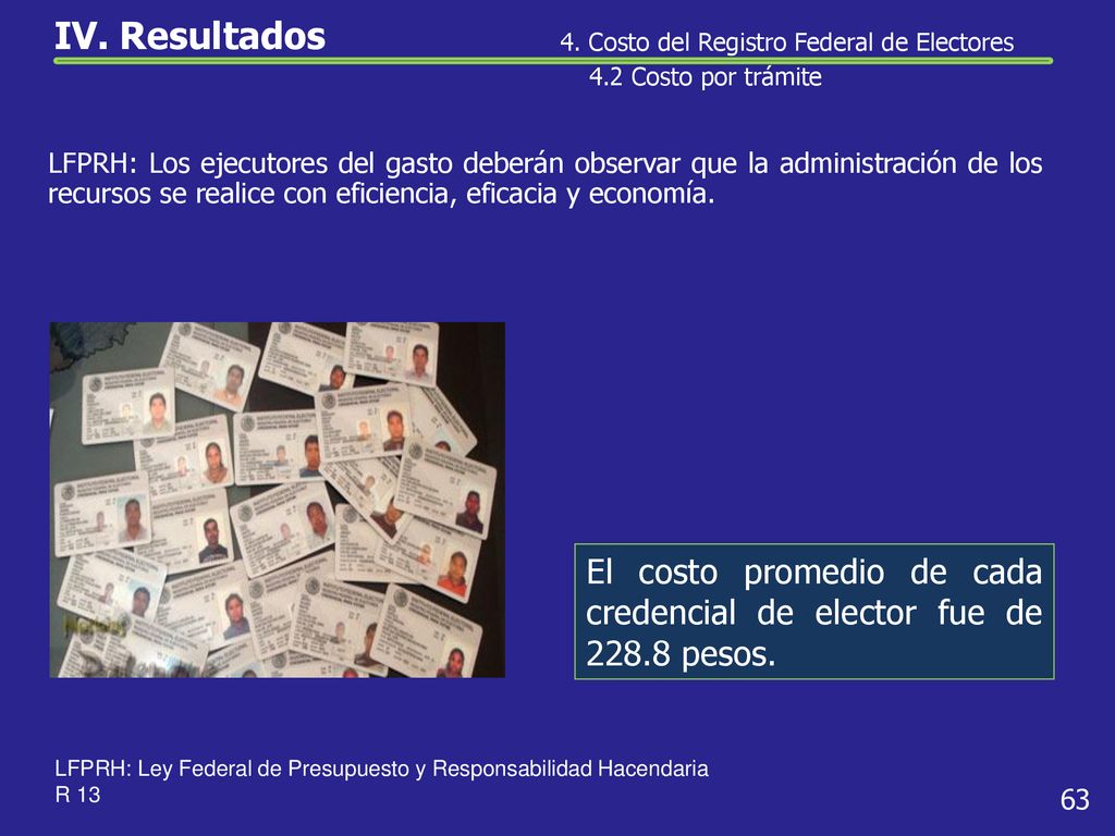 IV. Resultados 4. Costo del Registro Federal de Electores. 4.2 Costo por trámite.