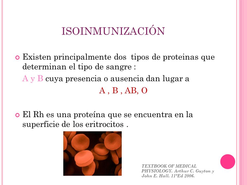 ISOINMUNIZACIÓN Existen principalmente dos tipos de proteinas que determinan el tipo de sangre : A y B cuya presencia o ausencia dan lugar a.