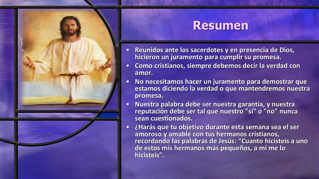 Resumen Reunidos ante los sacerdotes y en presencia de Dios, hicieron un juramento para cumplir su promesa.