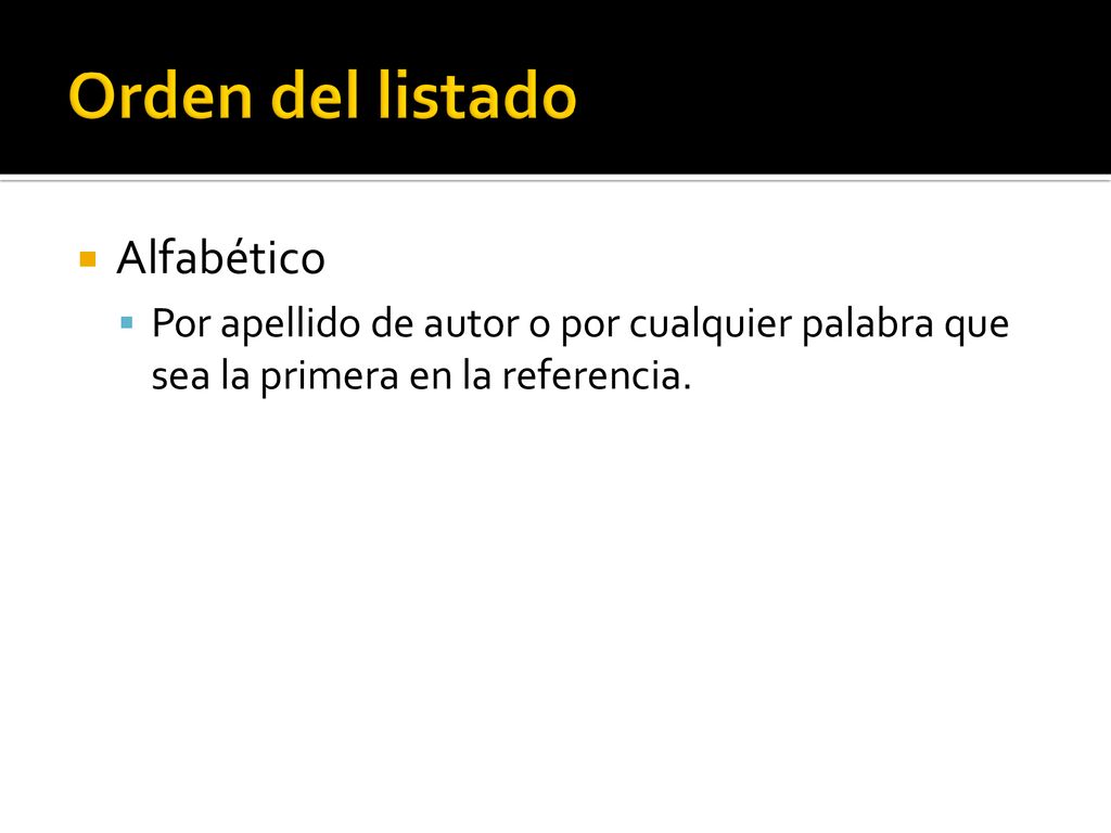 Orden del listado Alfabético