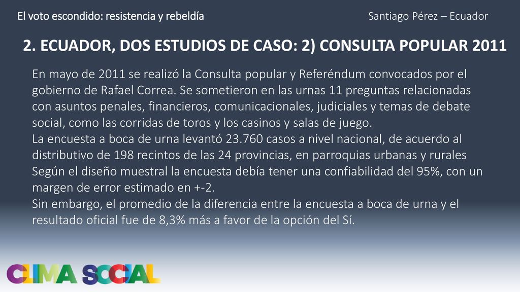El voto escondido: resistencia y rebeldía Santiago Pérez – Ecuador