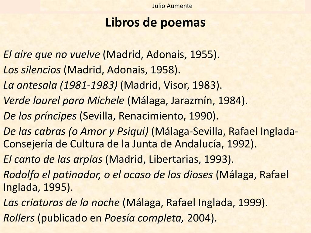 Libros de poemas El aire que no vuelve (Madrid, Adonais, 1955).