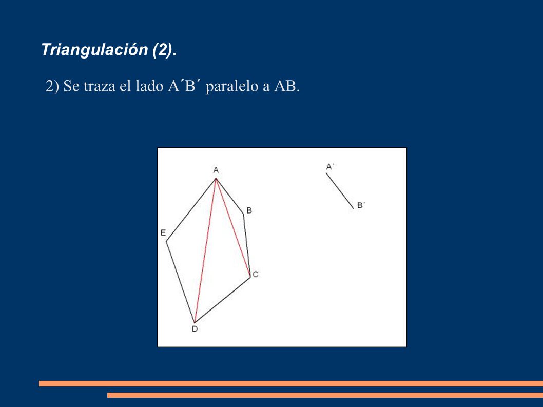 Triangulación (2). Se traza el lado A´B´ paralelo a AB.