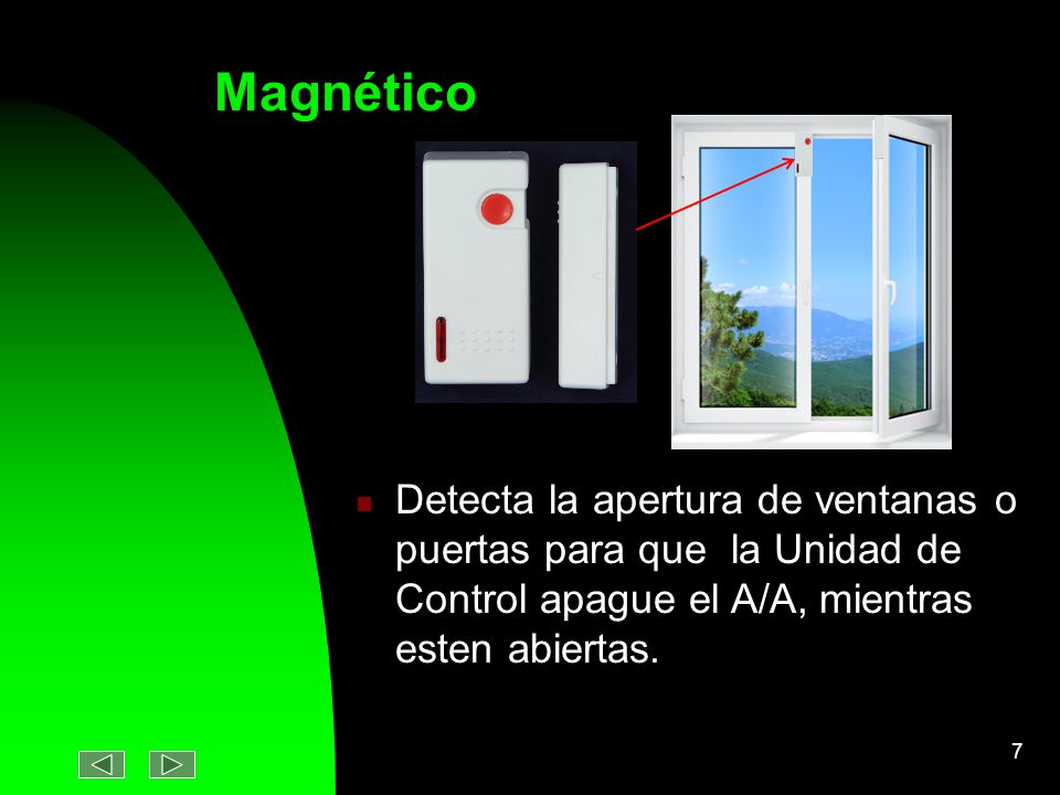 Magnético Detecta la apertura de ventanas o puertas para que la Unidad de Control apague el A/A, mientras esten abiertas.