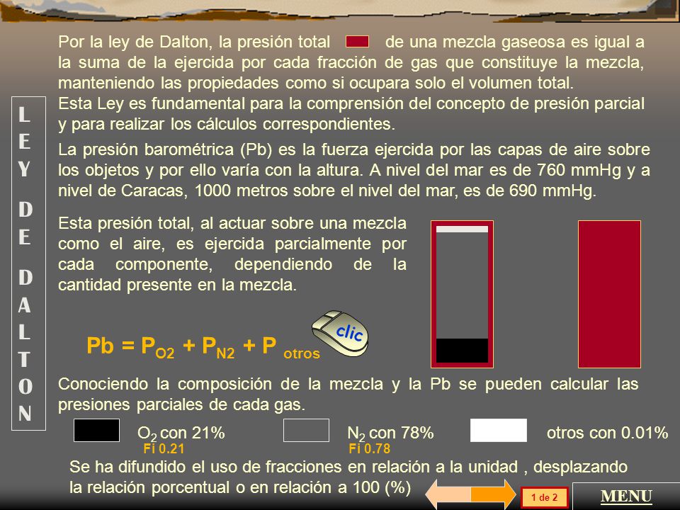 LEY DE DALTON Pb = PO2 + PN2 + P otros