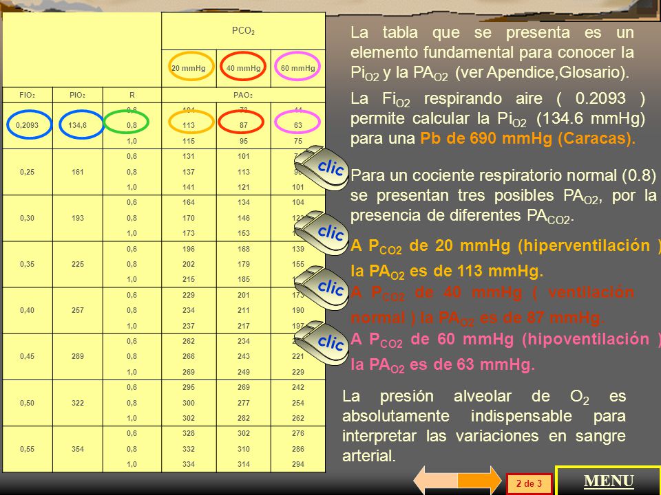 A PCO2 de 20 mmHg (hiperventilación ) la PAO2 es de 113 mmHg.