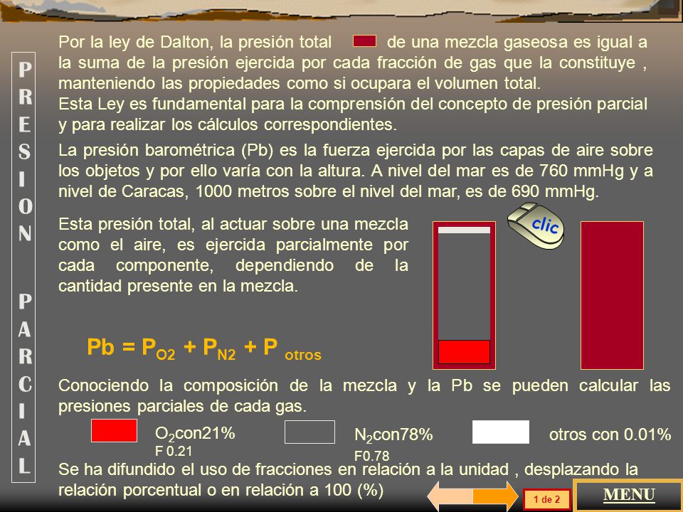 PRESION PARCIAL Pb = PO2 + PN2 + P otros