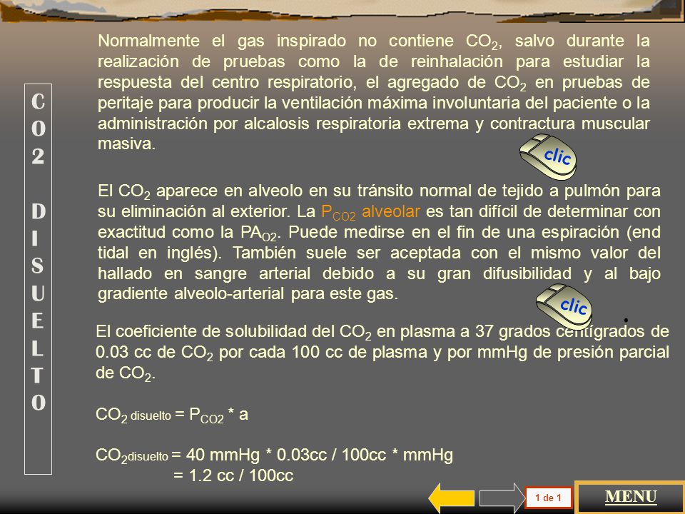 Normalmente el gas inspirado no contiene CO2, salvo durante la realización de pruebas como la de reinhalación para estudiar la respuesta del centro respiratorio, el agregado de CO2 en pruebas de peritaje para producir la ventilación máxima involuntaria del paciente o la administración por alcalosis respiratoria extrema y contractura muscular masiva.