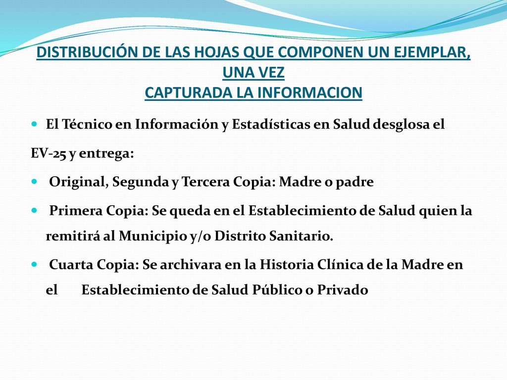 DISTRIBUCIÓN DE LAS HOJAS QUE COMPONEN UN EJEMPLAR, UNA VEZ CAPTURADA LA INFORMACION