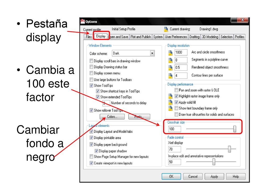 Pestaña display Cambia a 100 este factor Cambiar fondo a negro