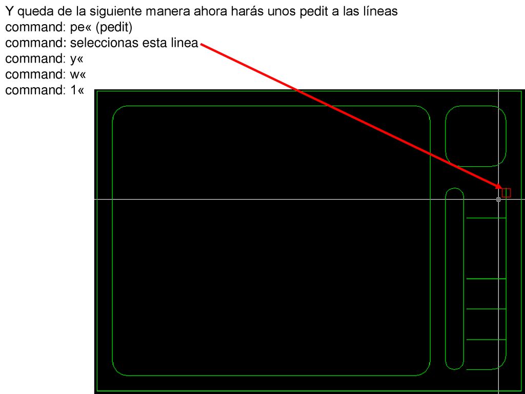 Y queda de la siguiente manera ahora harás unos pedit a las líneas command: pe« (pedit) command: seleccionas esta linea command: y« command: w«