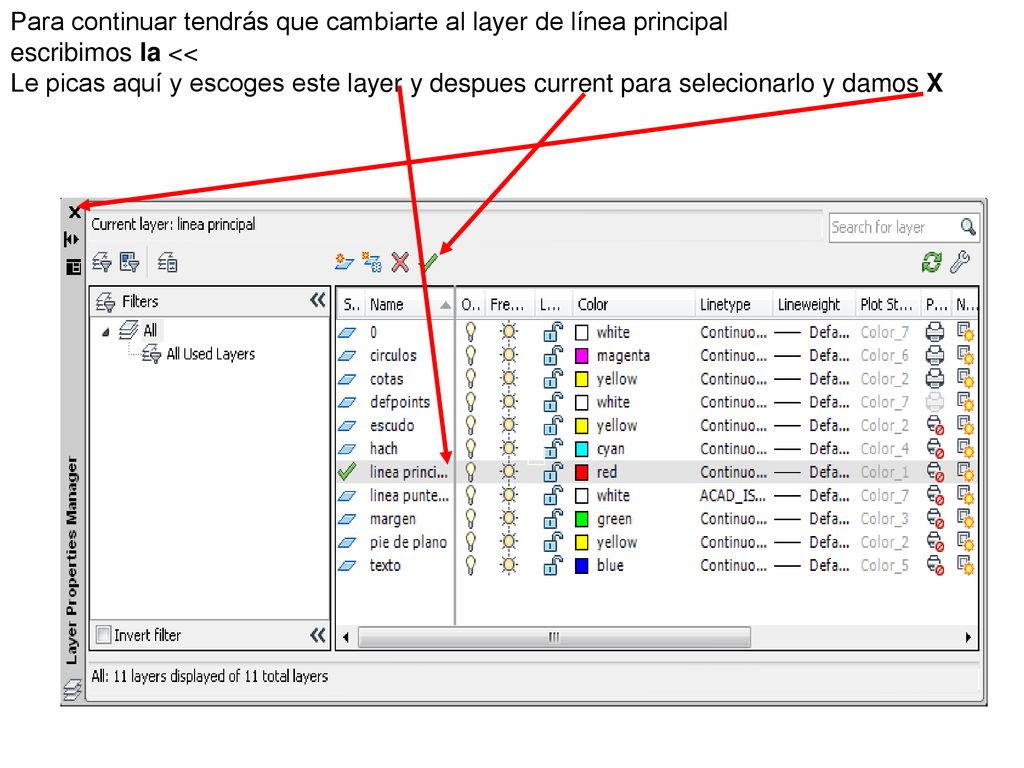 Para continuar tendrás que cambiarte al layer de línea principal