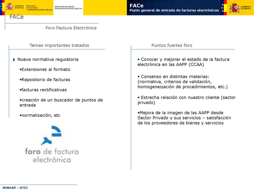 FACe FACe Foro Factura Electrónica Temas importantes tratados