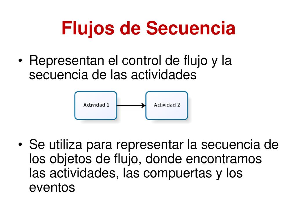 Flujos de Secuencia Representan el control de flujo y la secuencia de las actividades.