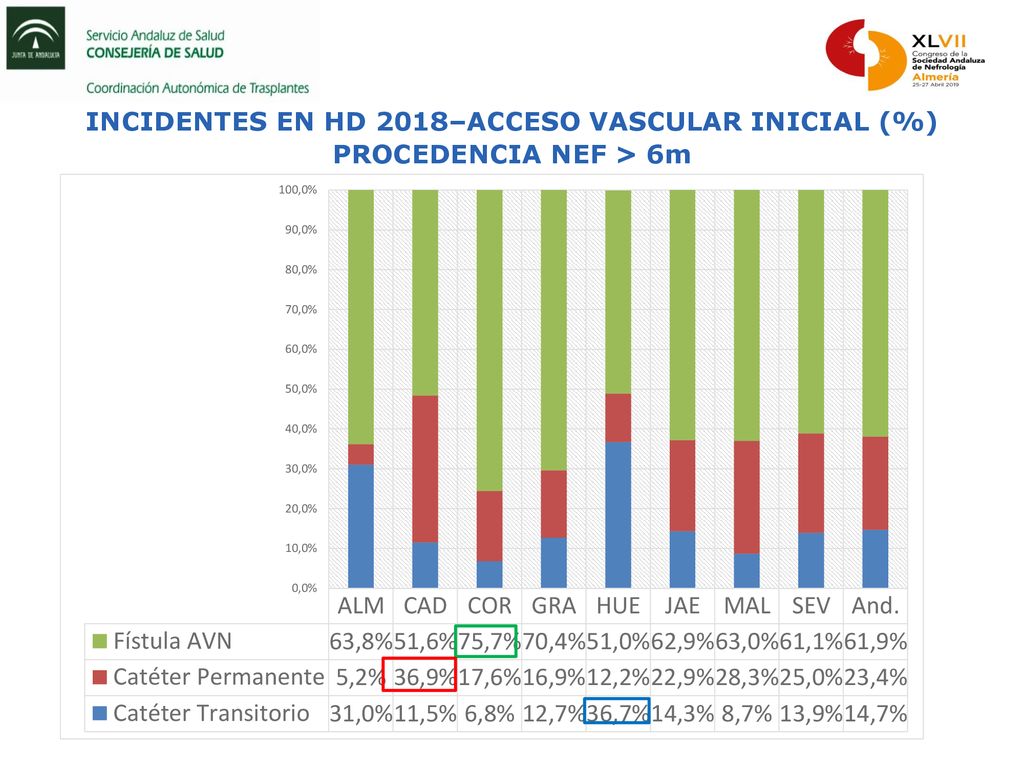 INCIDENTES EN HD 2018–ACCESO VASCULAR INICIAL (%) PROCEDENCIA NEF > 6m