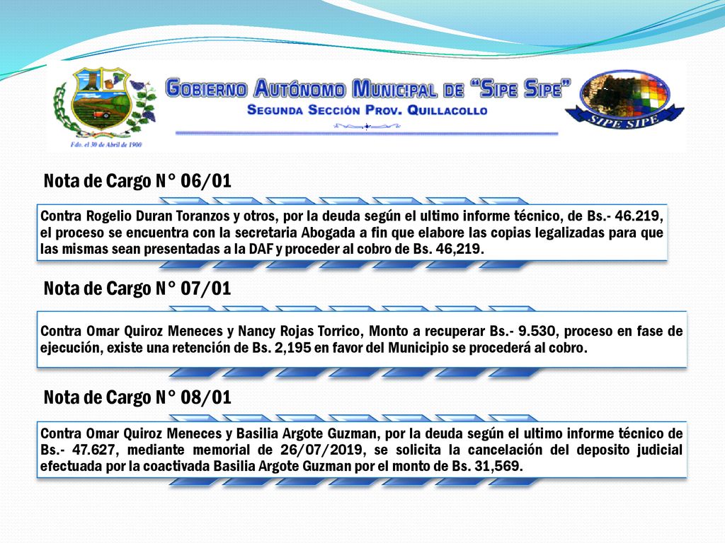 Nota de Cargo N° 06/01 Nota de Cargo N° 07/01 Nota de Cargo N° 08/01
