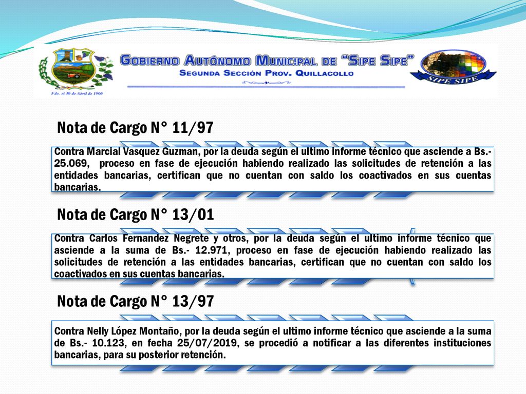 Nota de Cargo N° 11/97 Nota de Cargo N° 13/01 Nota de Cargo N° 13/97