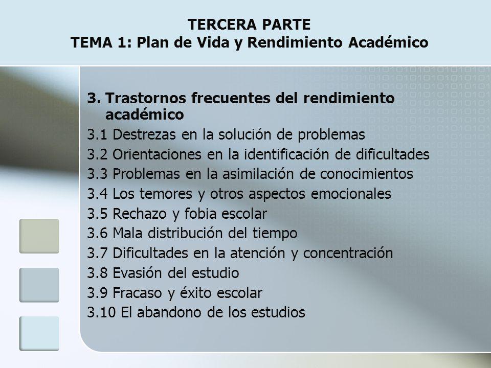 TERCERA PARTE TEMA 1: Plan de Vida y Rendimiento Académico