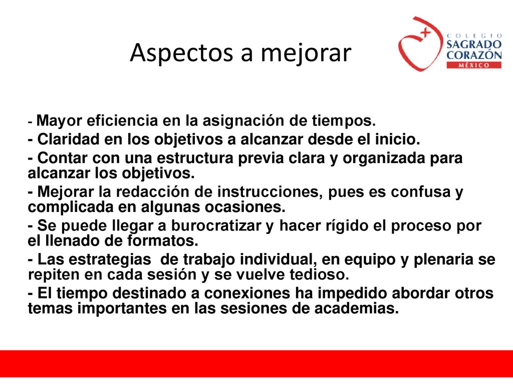 Aspectos a mejorar - Mayor eficiencia en la asignación de tiempos.
