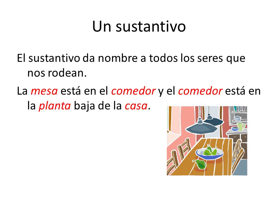 Un sustantivo El sustantivo da nombre a todos los seres que nos rodean.