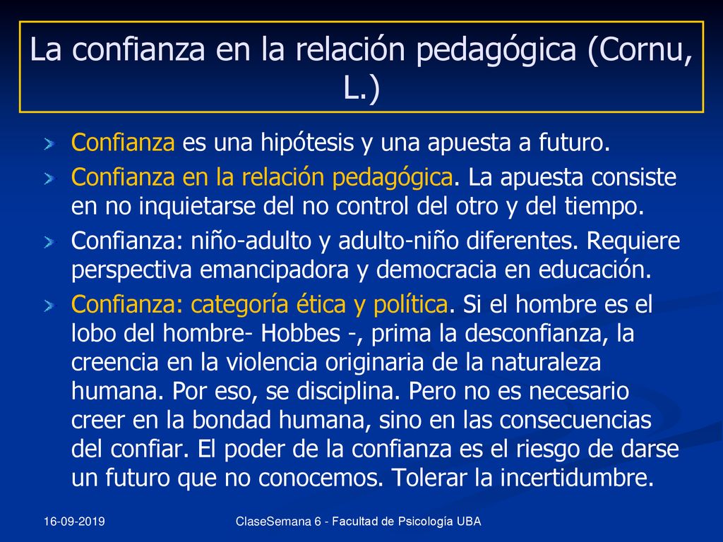 La confianza en la relación pedagógica (Cornu, L.)
