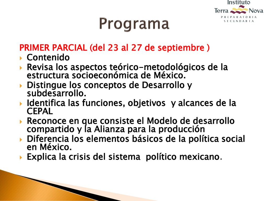 Programa PRIMER PARCIAL (del 23 al 27 de septiembre ) Contenido