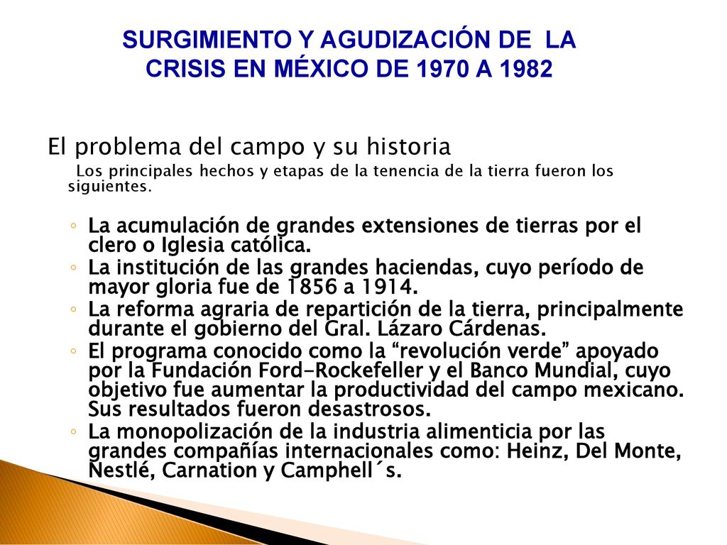 SURGIMIENTO Y AGUDIZACIÓN DE LA CRISIS EN MÉXICO DE 1970 A 1982