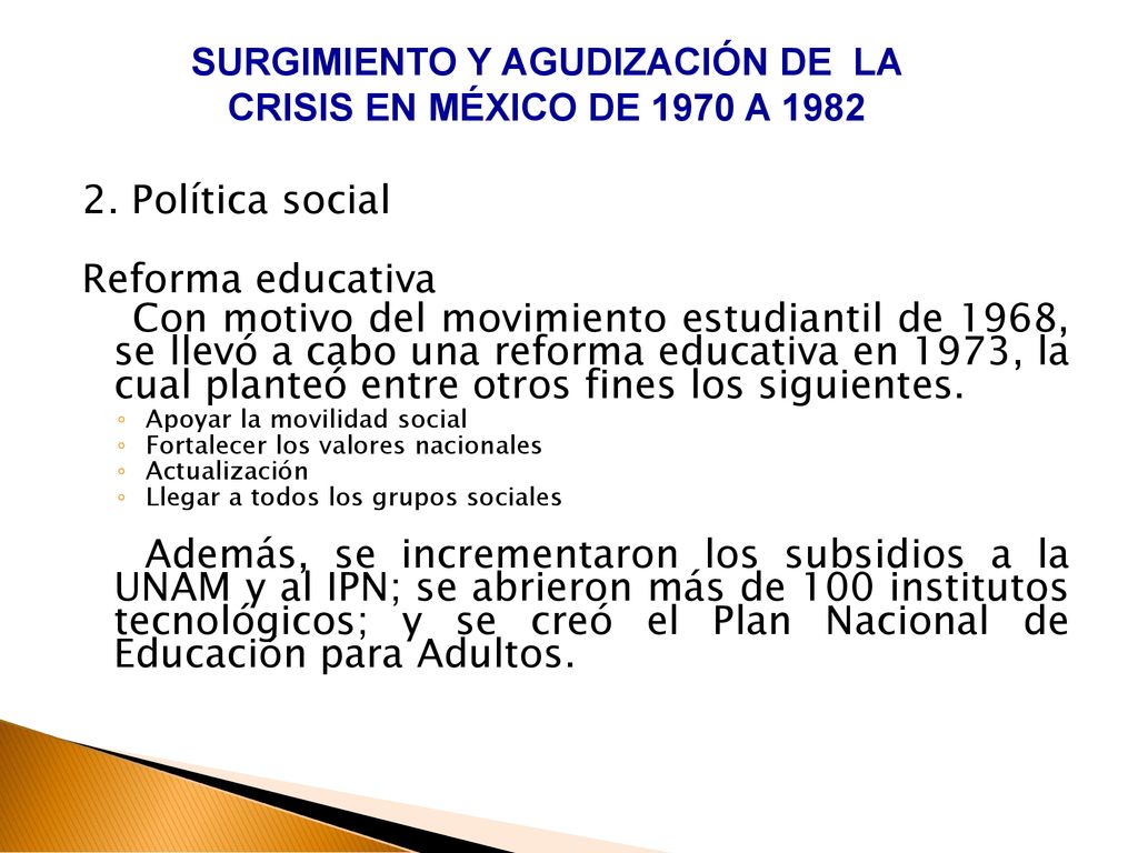 SURGIMIENTO Y AGUDIZACIÓN DE LA CRISIS EN MÉXICO DE 1970 A 1982