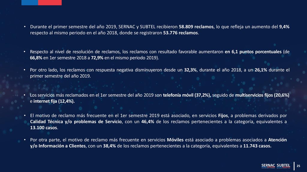 Durante el primer semestre del año 2019, SERNAC y SUBTEL recibieron 58