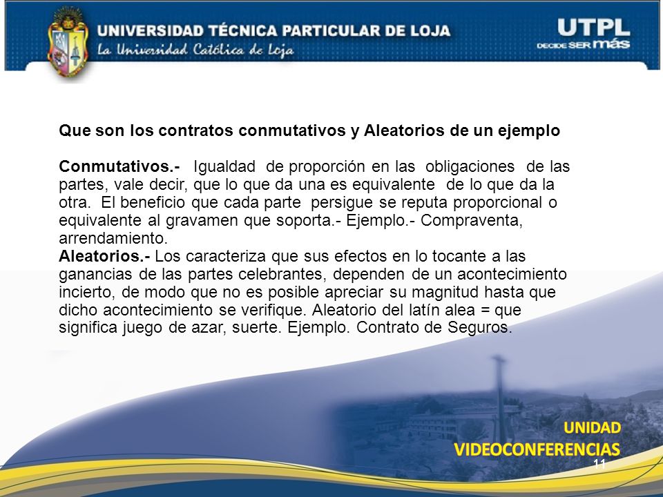 Que son los contratos conmutativos y Aleatorios de un ejemplo
