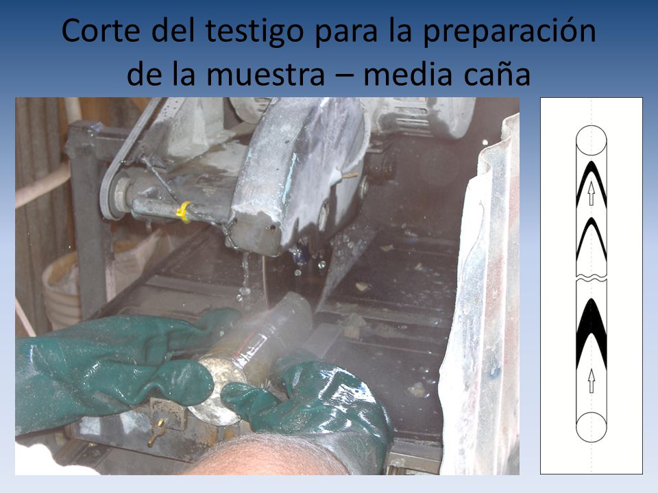 Corte del testigo para la preparación de la muestra – media caña