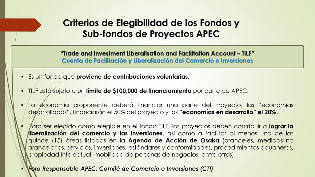 Criterios de Elegibilidad de los Fondos y Sub-fondos de Proyectos APEC