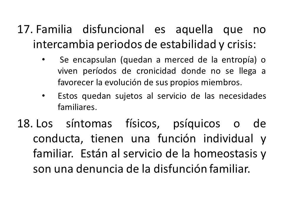 Familia disfuncional es aquella que no intercambia periodos de estabilidad y crisis: