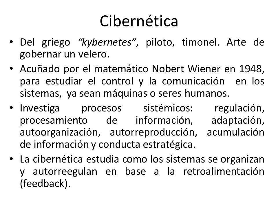 Cibernética Del griego kybernetes , piloto, timonel. Arte de gobernar un velero.