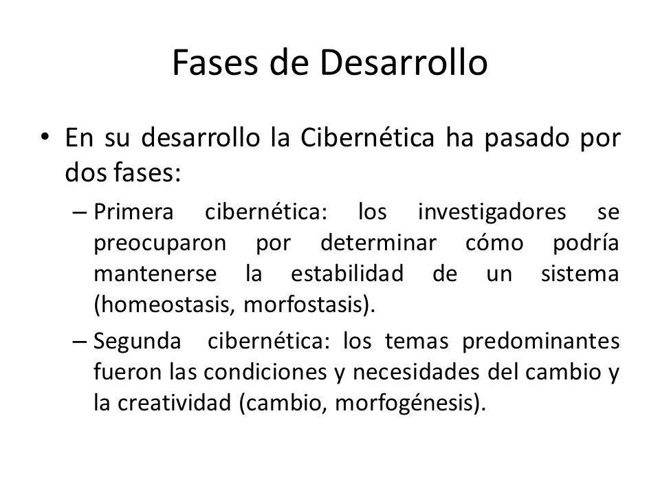 Fases de Desarrollo En su desarrollo la Cibernética ha pasado por dos fases: