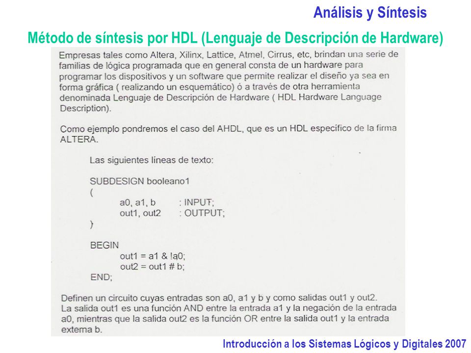 Método de síntesis por HDL (Lenguaje de Descripción de Hardware)