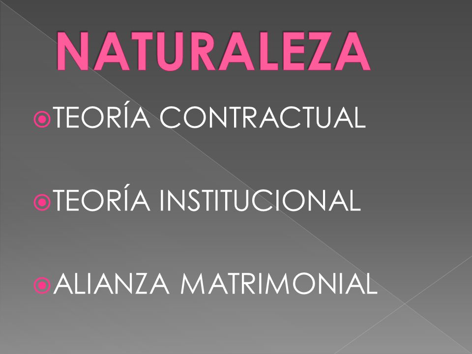 NATURALEZA TEORÍA CONTRACTUAL TEORÍA INSTITUCIONAL ALIANZA MATRIMONIAL