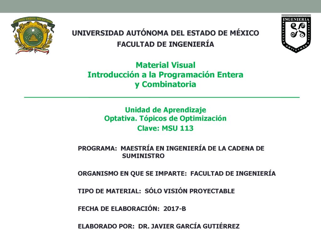 Material Visual Introducción a la Programación Entera y Combinatoria