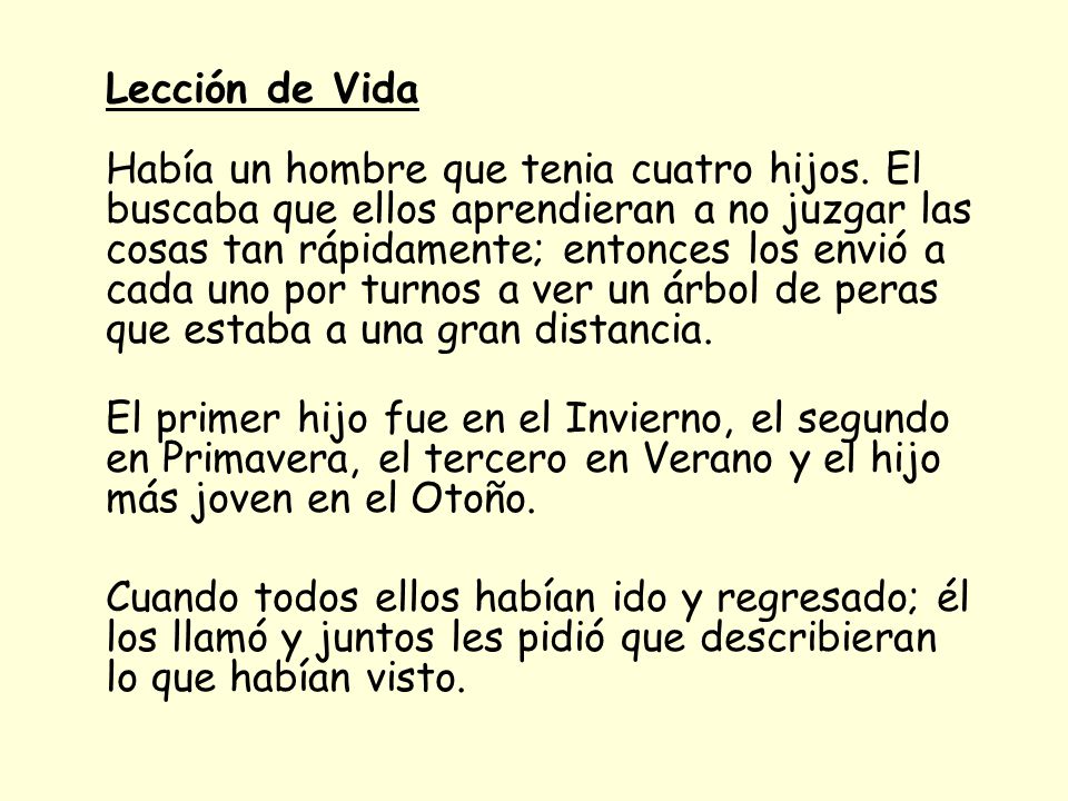 Lección de Vida Había un hombre que tenia cuatro hijos