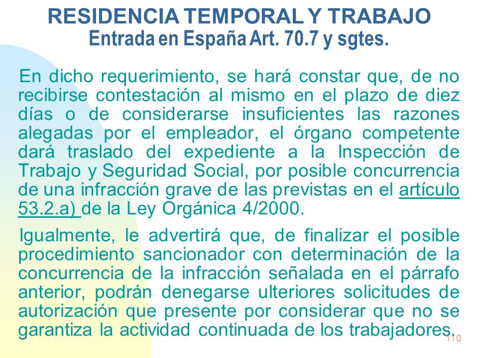 RESIDENCIA TEMPORAL Y TRABAJO Entrada en España Art y sgtes.